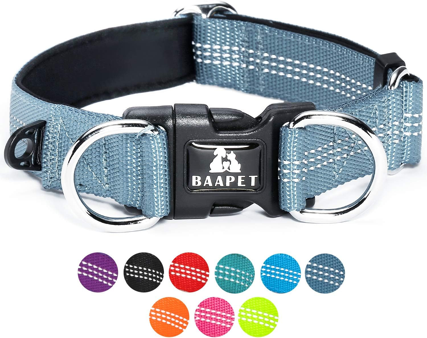 Comfortable Dog Collar with Double Security Dual D-Ring and ID Tag Hanger for Small Puppy, Medium and Large Dogs (L - 1.0" X (16"-24"), Grey)