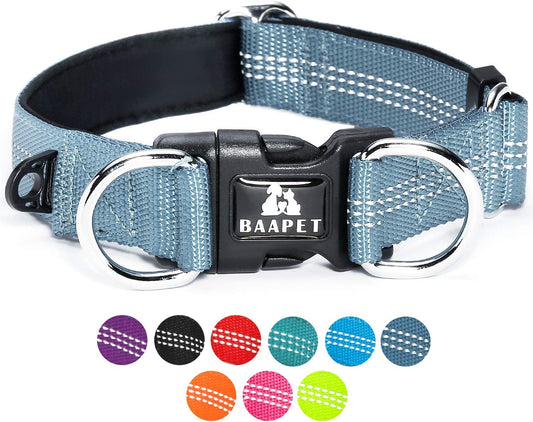 Comfortable Dog Collar with Double Security Dual D-Ring and ID Tag Hanger for Small Puppy, Medium and Large Dogs (L - 1.0" X (16"-24"), Grey)