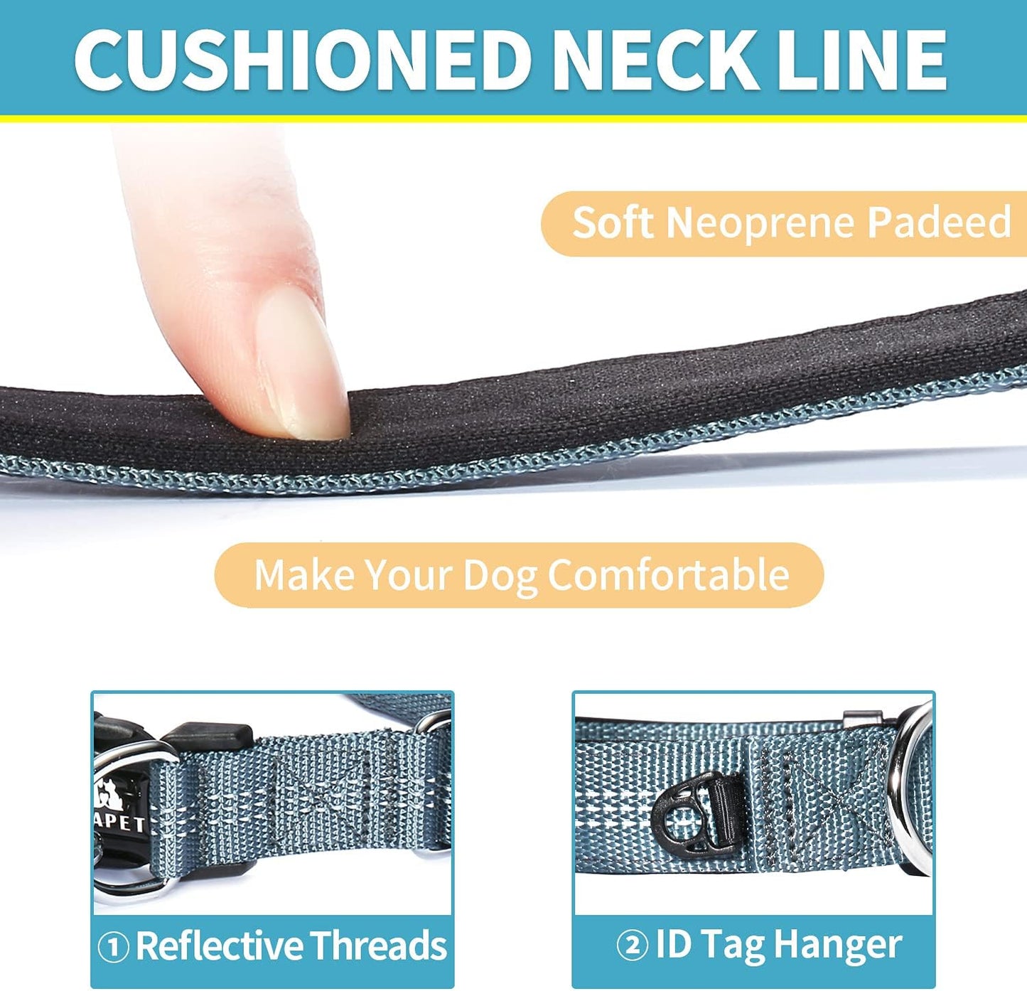 Comfortable Dog Collar with Double Security Dual D-Ring and ID Tag Hanger for Small Puppy, Medium and Large Dogs (L - 1.0" X (16"-24"), Grey)