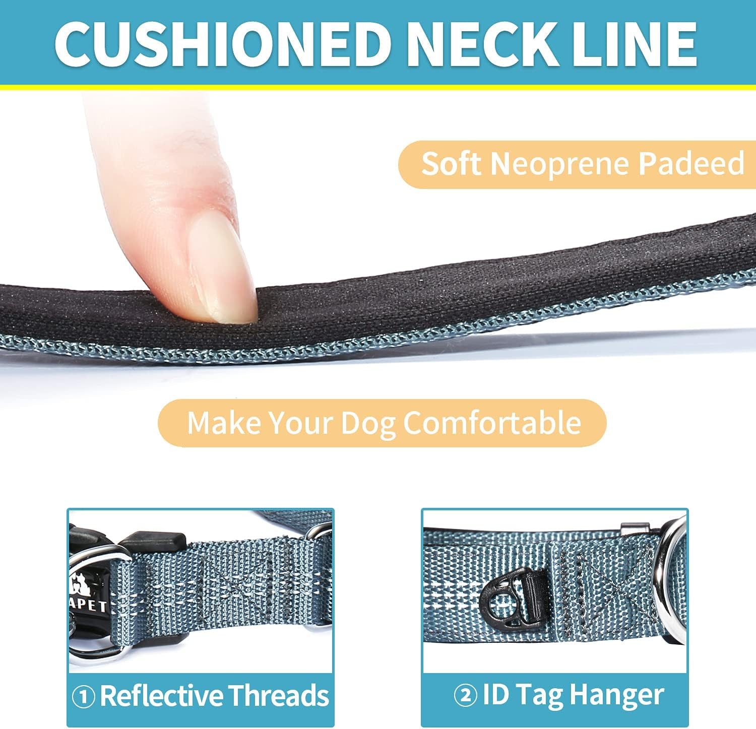 Comfortable Dog Collar with Double Security Dual D-Ring and ID Tag Hanger for Small Puppy, Medium and Large Dogs (L - 1.0" X (16"-24"), Grey)
