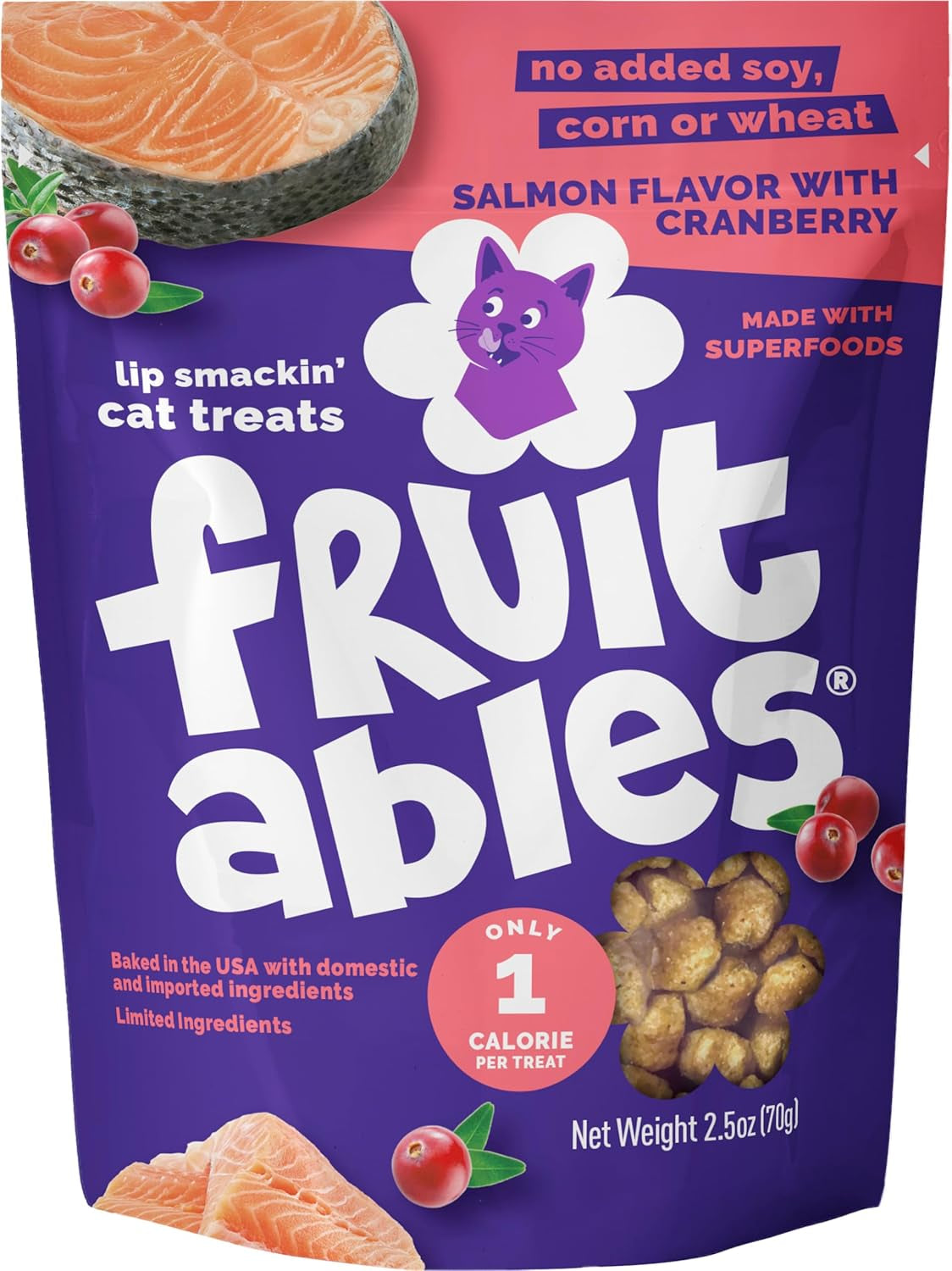 Cat Treats, Healthy Treats for Cats, Low Calorie and Packed with Protein, Crunchy Biscuits, No Wheat, Corn or Soy, Made with Real Salmon and Cranberry, 2.5Oz