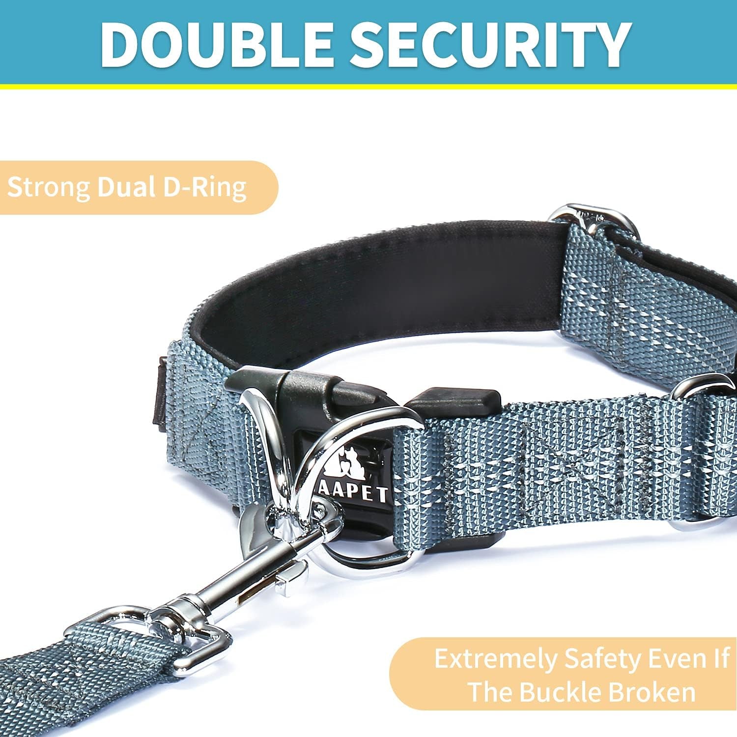 Comfortable Dog Collar with Double Security Dual D-Ring and ID Tag Hanger for Small Puppy, Medium and Large Dogs (L - 1.0" X (16"-24"), Grey)