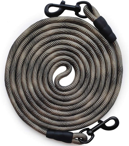 Tie-Out Check Cord Long Rope Dog Tether, 8Ft 12Ft 20Ft 30Ft 50Ft Dog Lead for Yard, Large Medium Dogs Oudoor Training, Playing, Camping, or Backyard (30Ft, Beige Black)