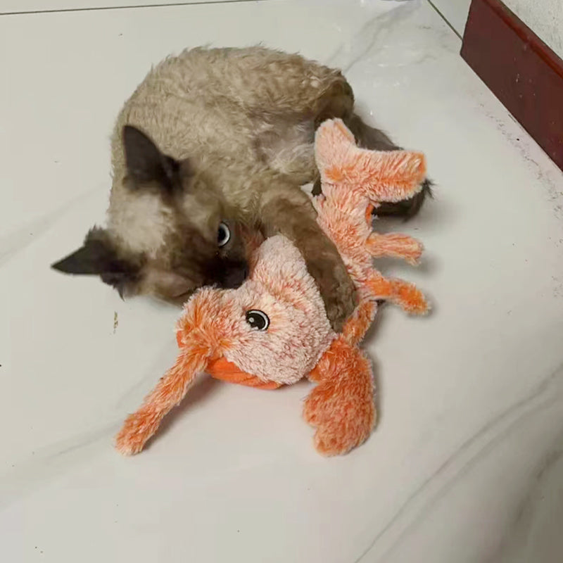 Pet Gravity Shrimp Plush Toy USB Charging Simulate Lobster Electric Jumping Cat Toys, Simulation Lobster Dog Toy, USB Charging with Catnip Plush Cat Toy, Pet Dog Cats Stuffed Interactive Toy