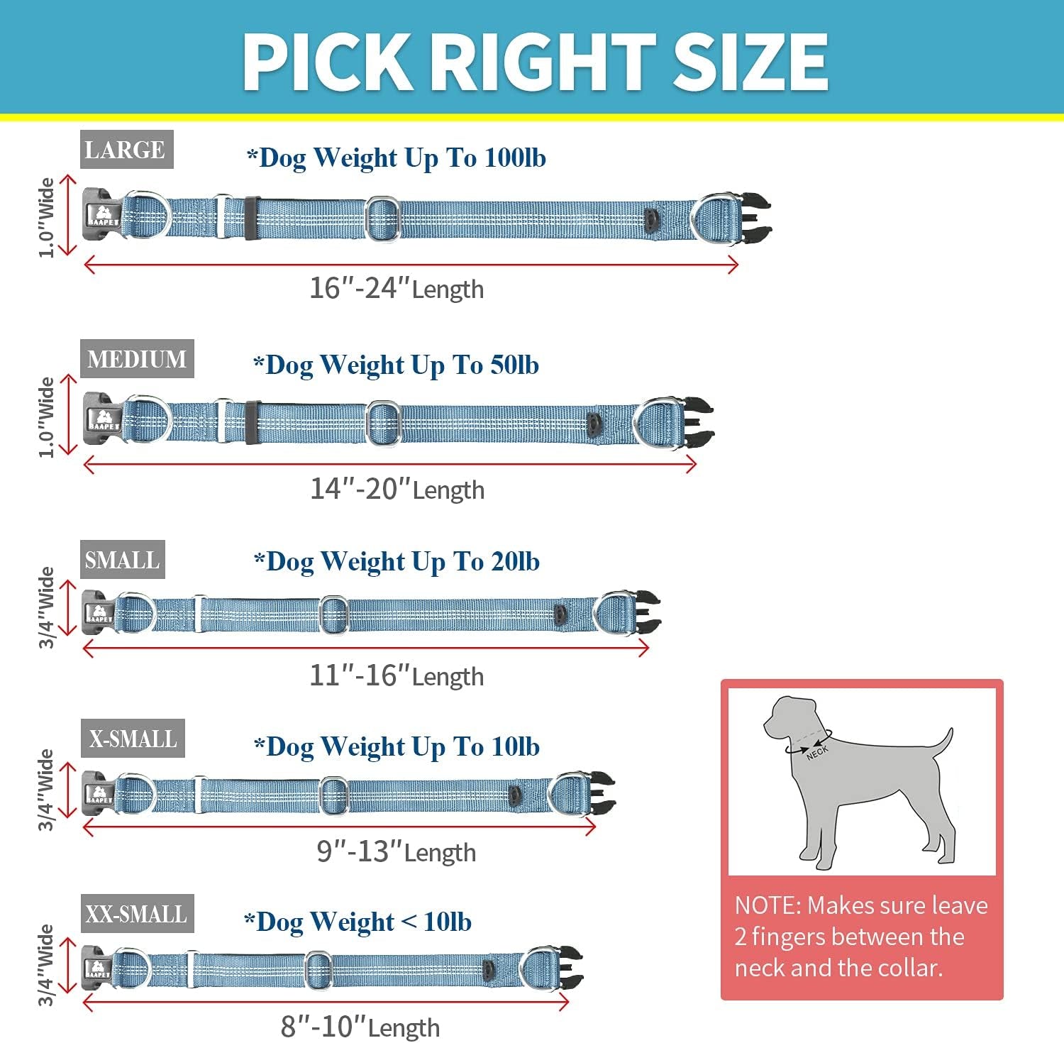 Comfortable Dog Collar with Double Security Dual D-Ring and ID Tag Hanger for Small Puppy, Medium and Large Dogs (L - 1.0" X (16"-24"), Grey)