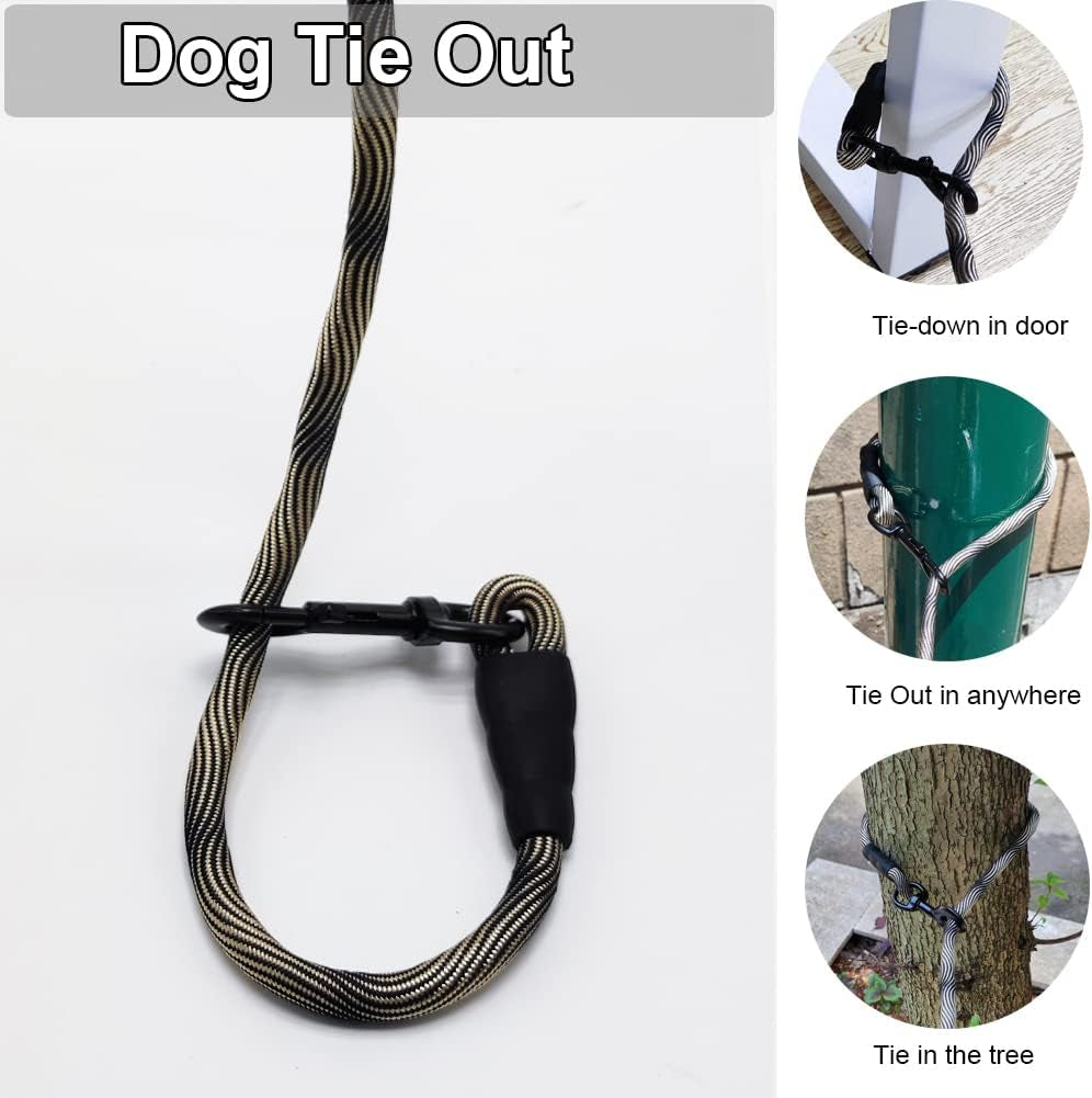 Tie-Out Check Cord Long Rope Dog Tether, 8Ft 12Ft 20Ft 30Ft 50Ft Dog Lead for Yard, Large Medium Dogs Oudoor Training, Playing, Camping, or Backyard (30Ft, Beige Black)